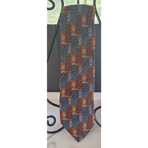 Boxelder Mens Henri Matisse Necktie Maroon Gold Blue 100% Silk Classic 58" - Picture 1 of 5